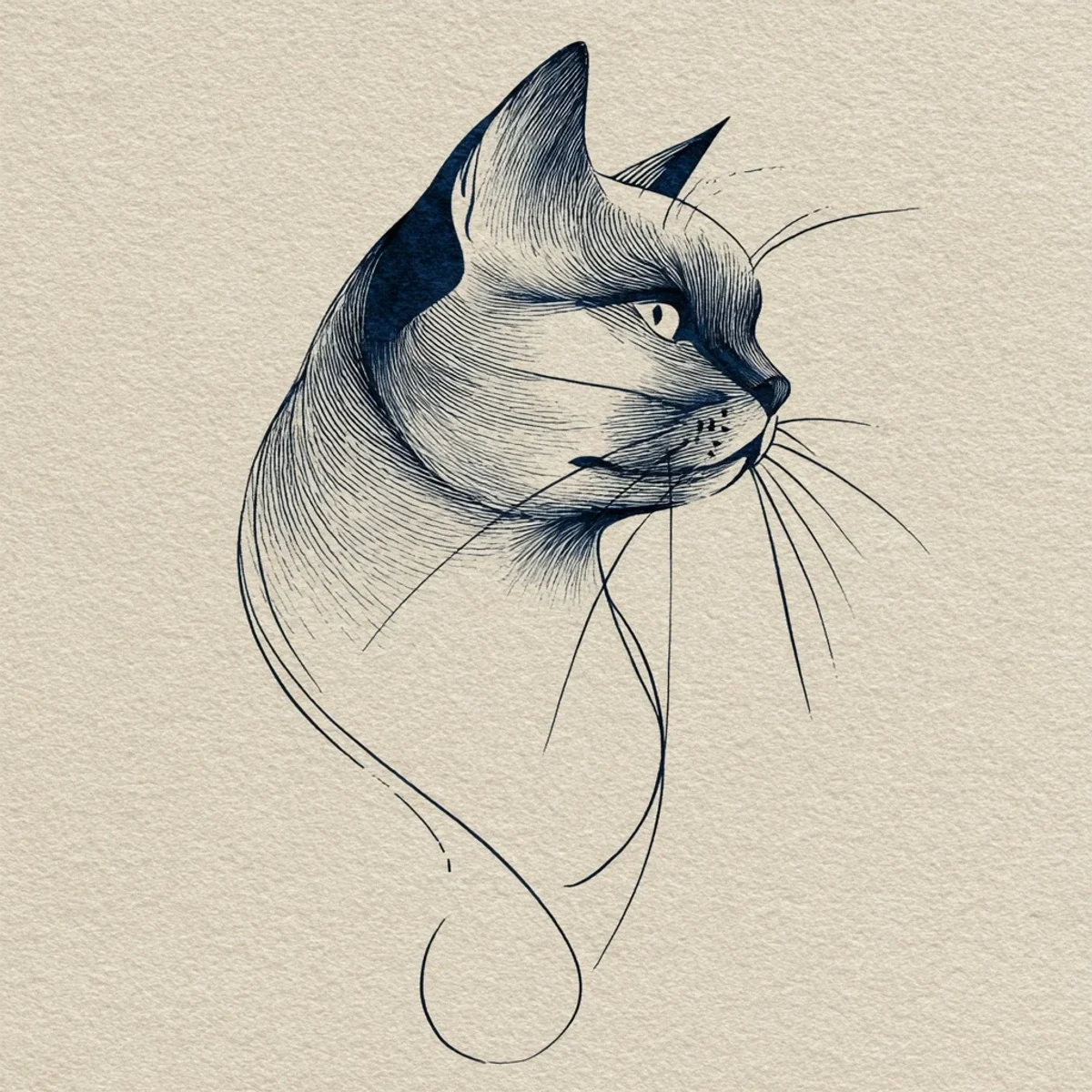 Minimal line portrait of a cat